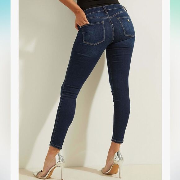 GUESS 29 Dark Blue Power Curvy Mid Rise Skinny Jeans - Picture 2 of 6